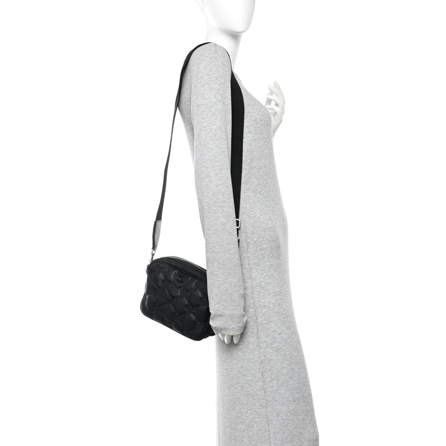 Gucci Nylon Calfskin Enamel GG Matelasse Shoulder Bag Black 2 of 9