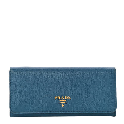 Prada Saffiano Metal Continental Flap Wallet Blue 1 of 17