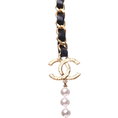Chanel Pearl Lambskin CC Camellia Necklace Black Gold 5 of 7