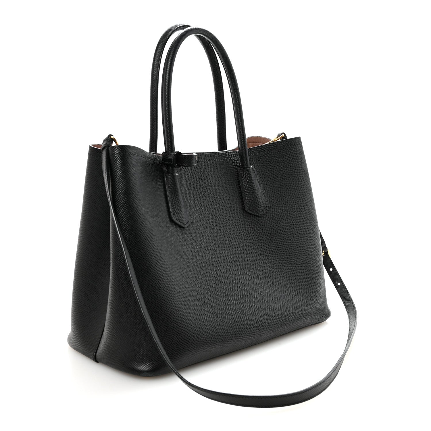 Prada Saffiano Cuir Large Double Bag Black Mughetto 3 of 9