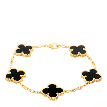 Van Cleef & Arpels 18K Yellow Gold Black Onyx 5 Motifs Vintage Alhambra Bracelet 1 of 5