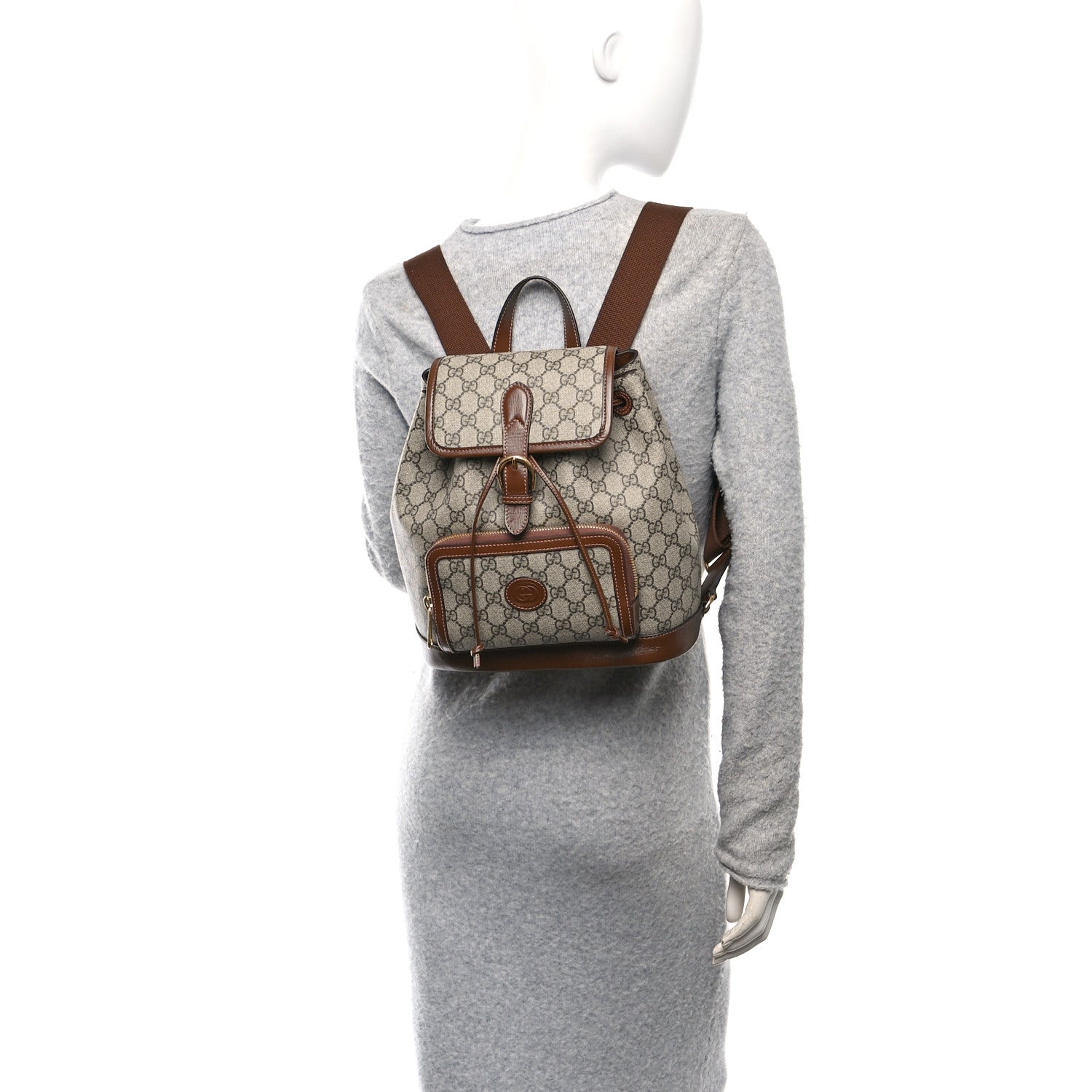 Gucci GG Supreme Monogram Azalea Calfskin Retro Interlocking G Buckle Backpack Beige Ebony Brown Sugar 2 of 13