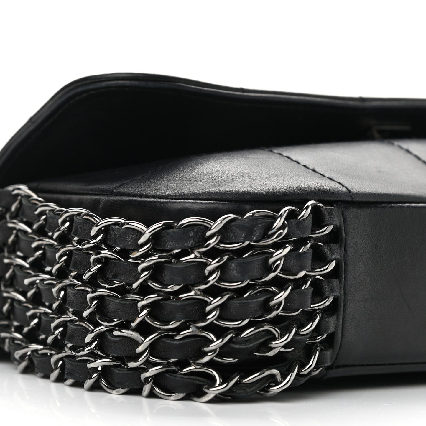 Lambskin Chocolate Bar Quilted Lambskin 5 Chain Flap Black