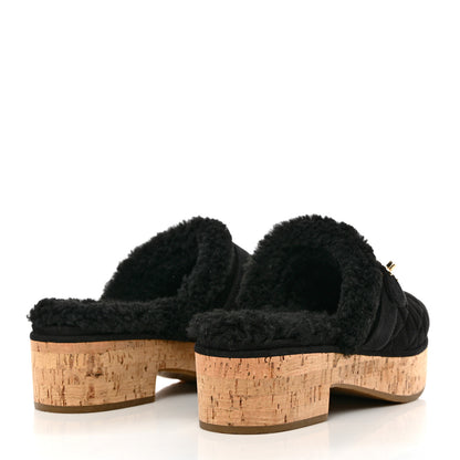 Chanel Suede Calfskin Shearling Turn Lock Clogs 40 Black 4 of 9