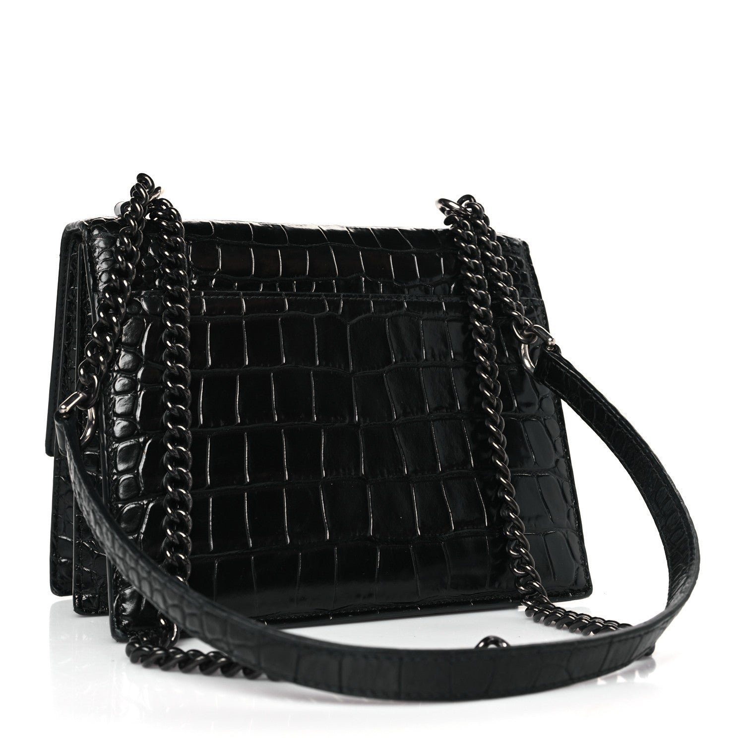 Balenciaga Shiny Calfskin Monochrome Crocodile Embossed S Sharp Chain Shoulder Bag Black 3 of 9