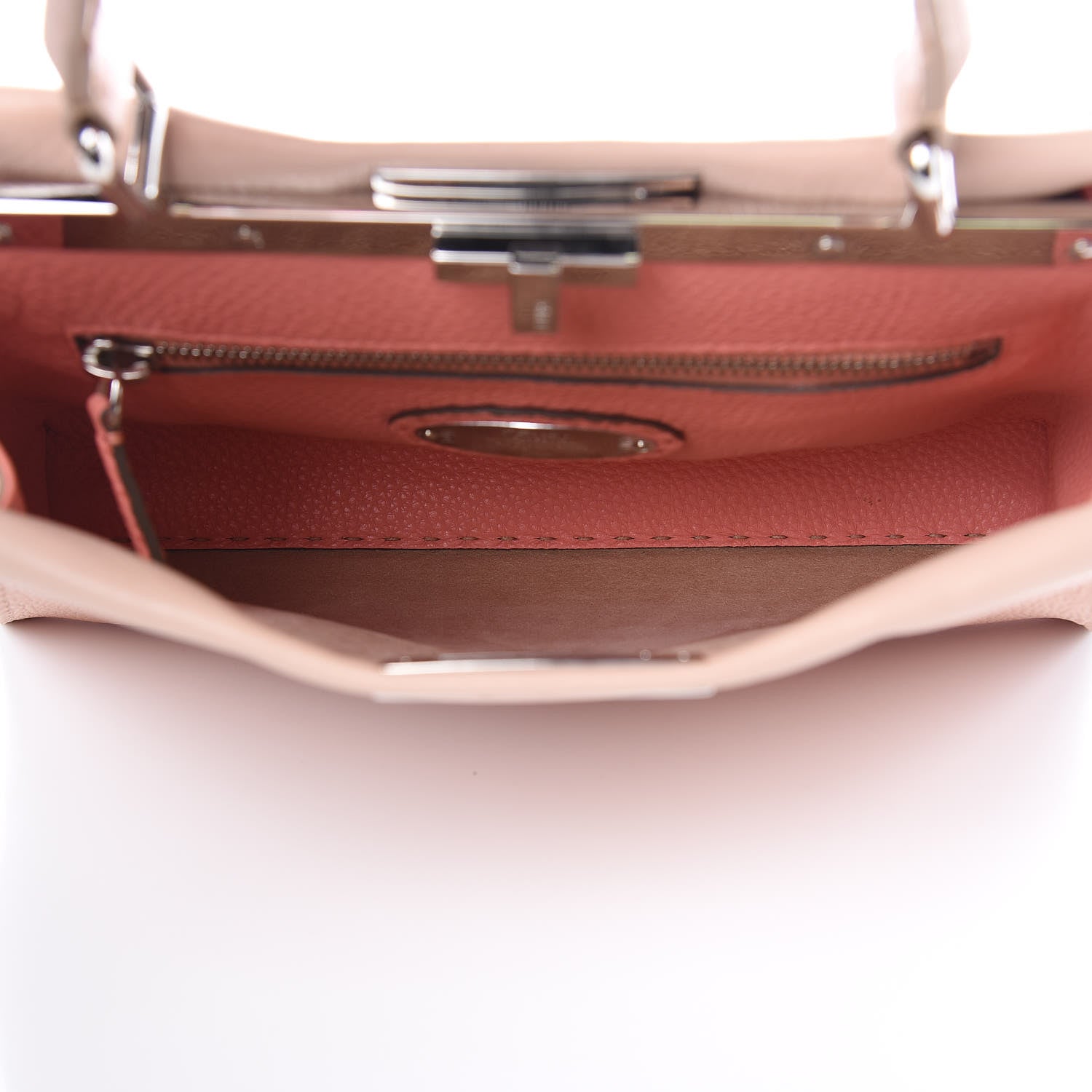 Fendi Cuoio Romano Selleria Bi-Color Medium Peekaboo Iconic Satchel Rosa Plaster Pesca 5 of 11