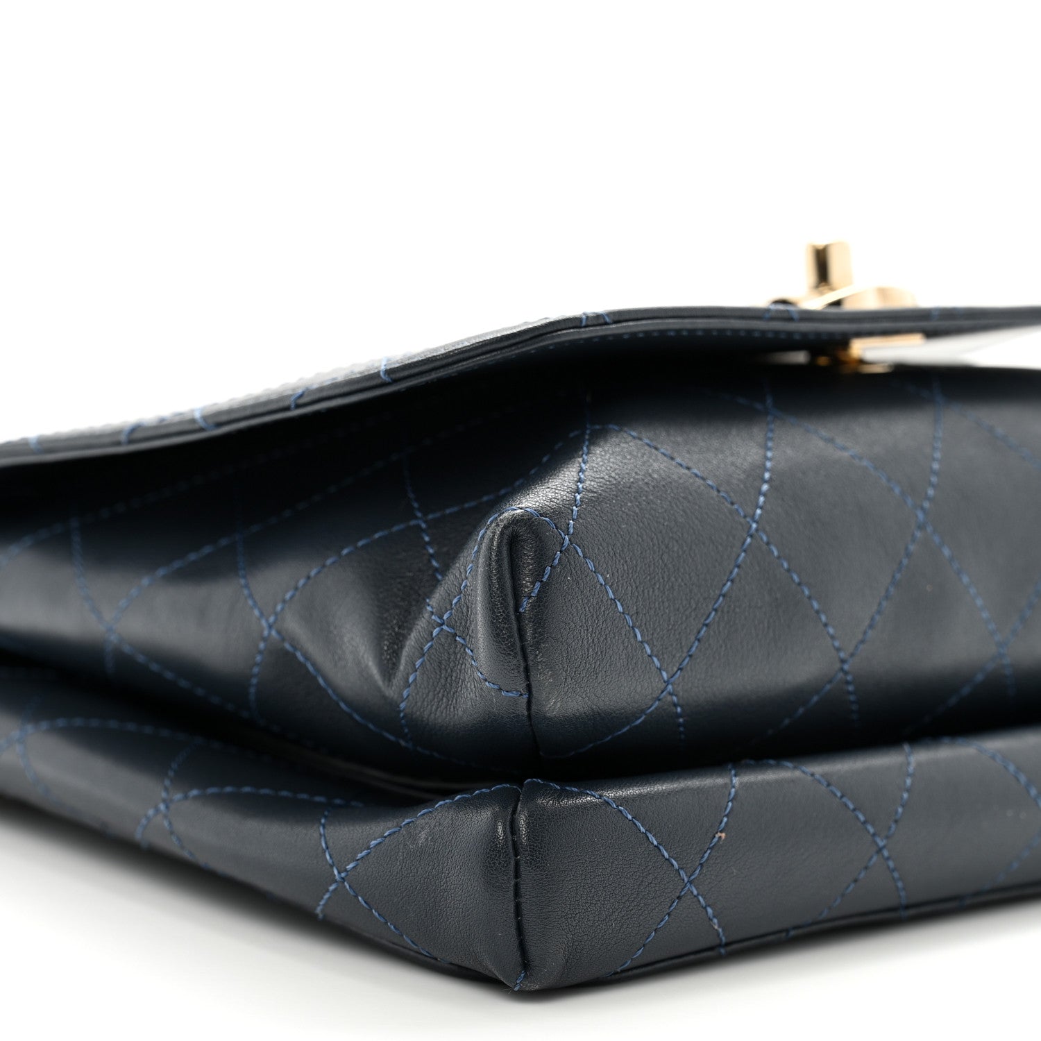 Chanel Calfskin Quilted Double Pocket Top Handle Flap Blue 10 of 11