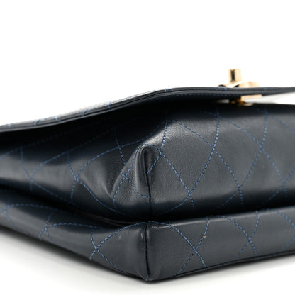 Chanel Calfskin Quilted Double Pocket Top Handle Flap Blue 10 of 11
