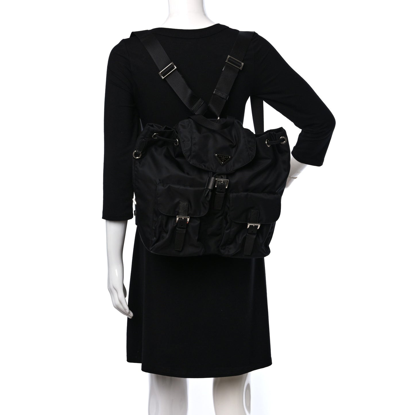 Re-Nylon Saffiano Medium Backpack Black