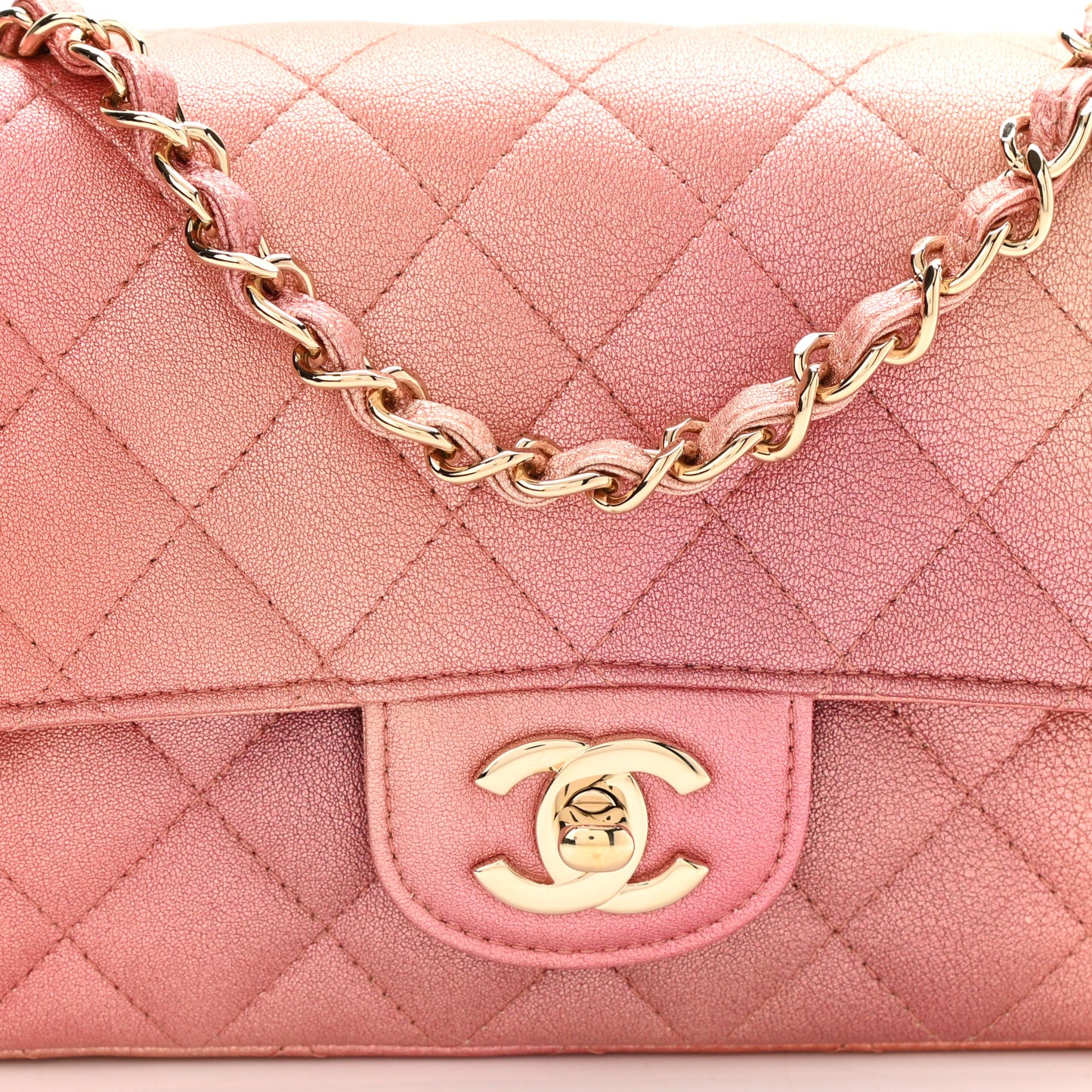 Metallic Lambskin Quilted Ombre Mini Rectangular Flap Pink