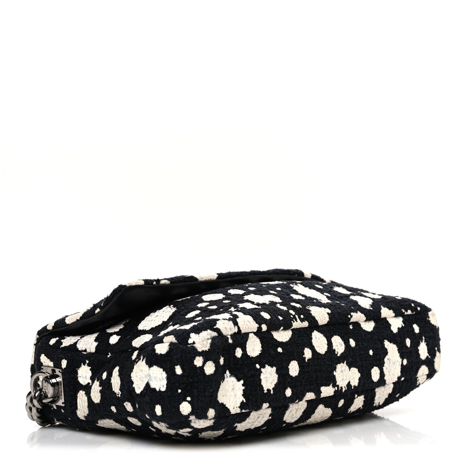 Chanel Tweed Paint Splatter Print Flap Black White 4 of 10