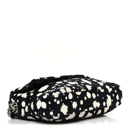 Chanel Tweed Paint Splatter Print Flap Black White 4 of 10