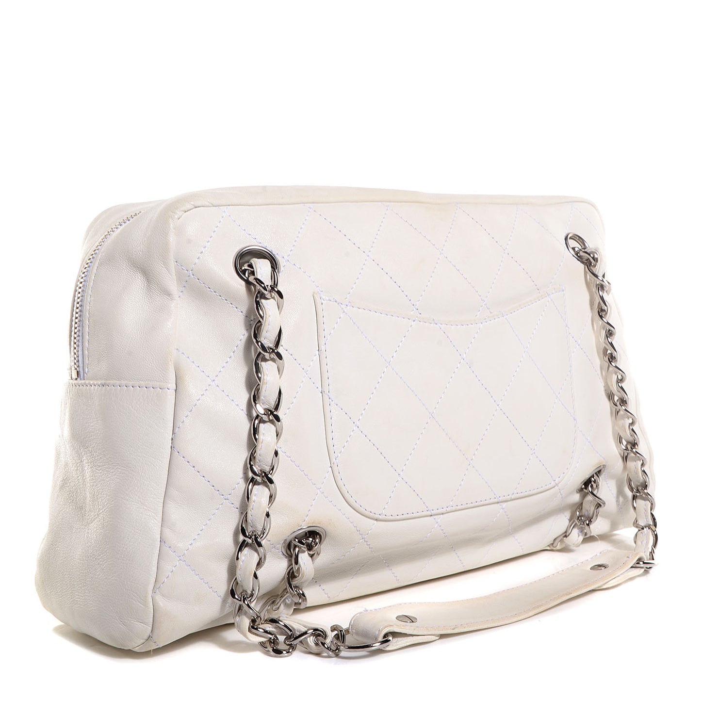 Lambskin Quilted Small Chain Around Tote White