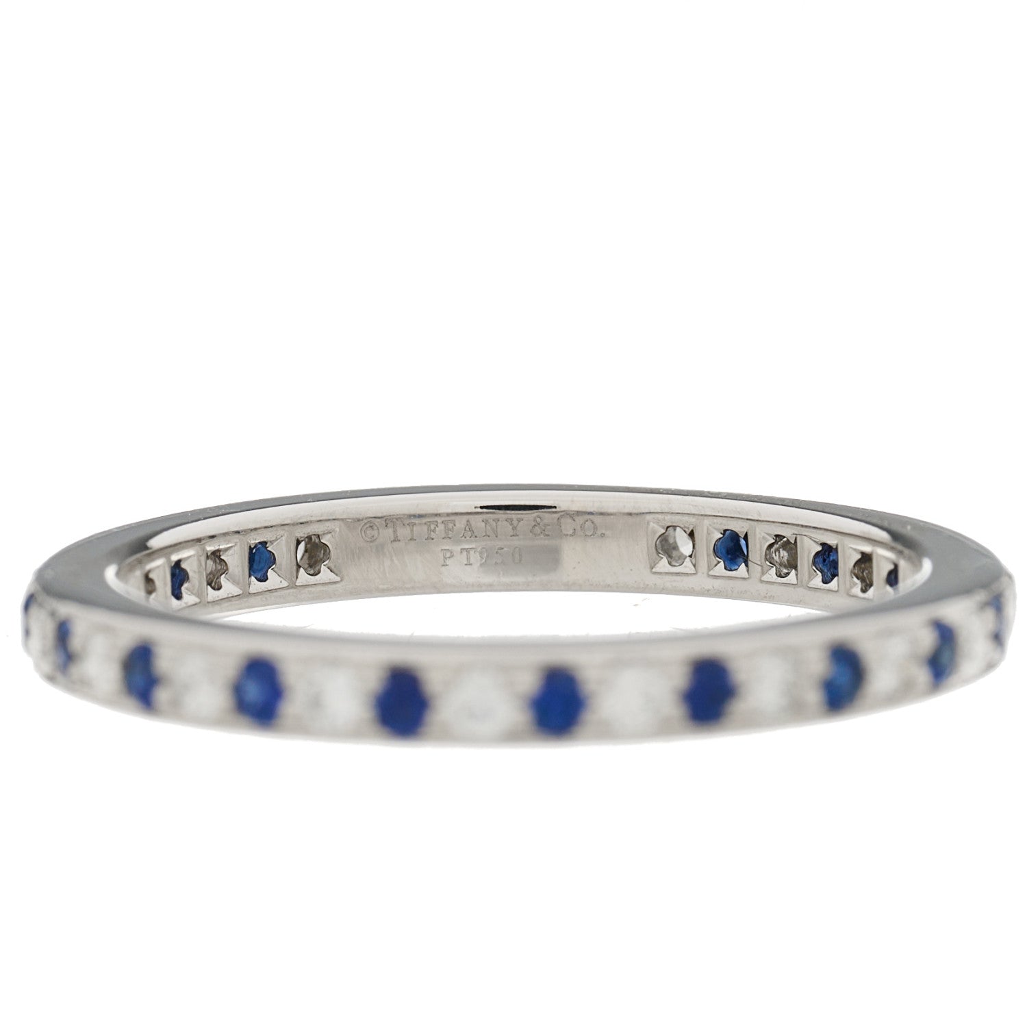 Tiffany Platinum Diamond Blue Sapphire Legacy Eternity Band Ring 53 6.5 4 of 5