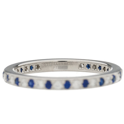 Tiffany Platinum Diamond Blue Sapphire Legacy Eternity Band Ring 53 6.5 4 of 5