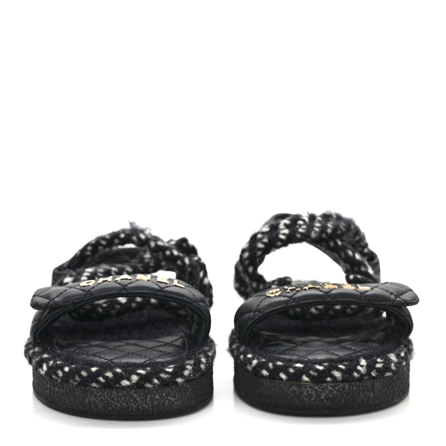 Cord Lambskin Quilted Logo Sandals 38 Black White