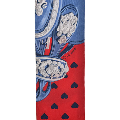Hermes Silk Brides de Gala Love Twilly Rouge Bleu Bordeaux 3 of 4