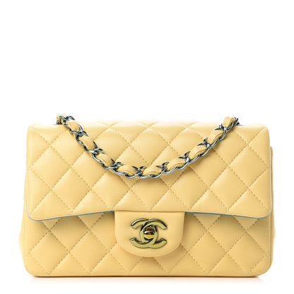 Chanel Lambskin Quilted Mini Rectangular Flap Yellow Blue 1 of 10