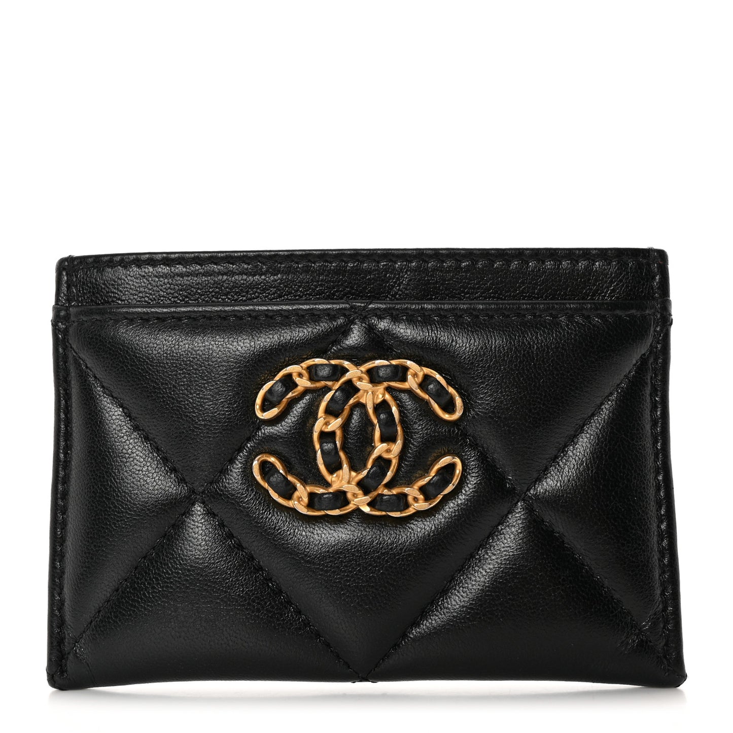 Lambskin Quilted Chanel 19 Card Holder Black