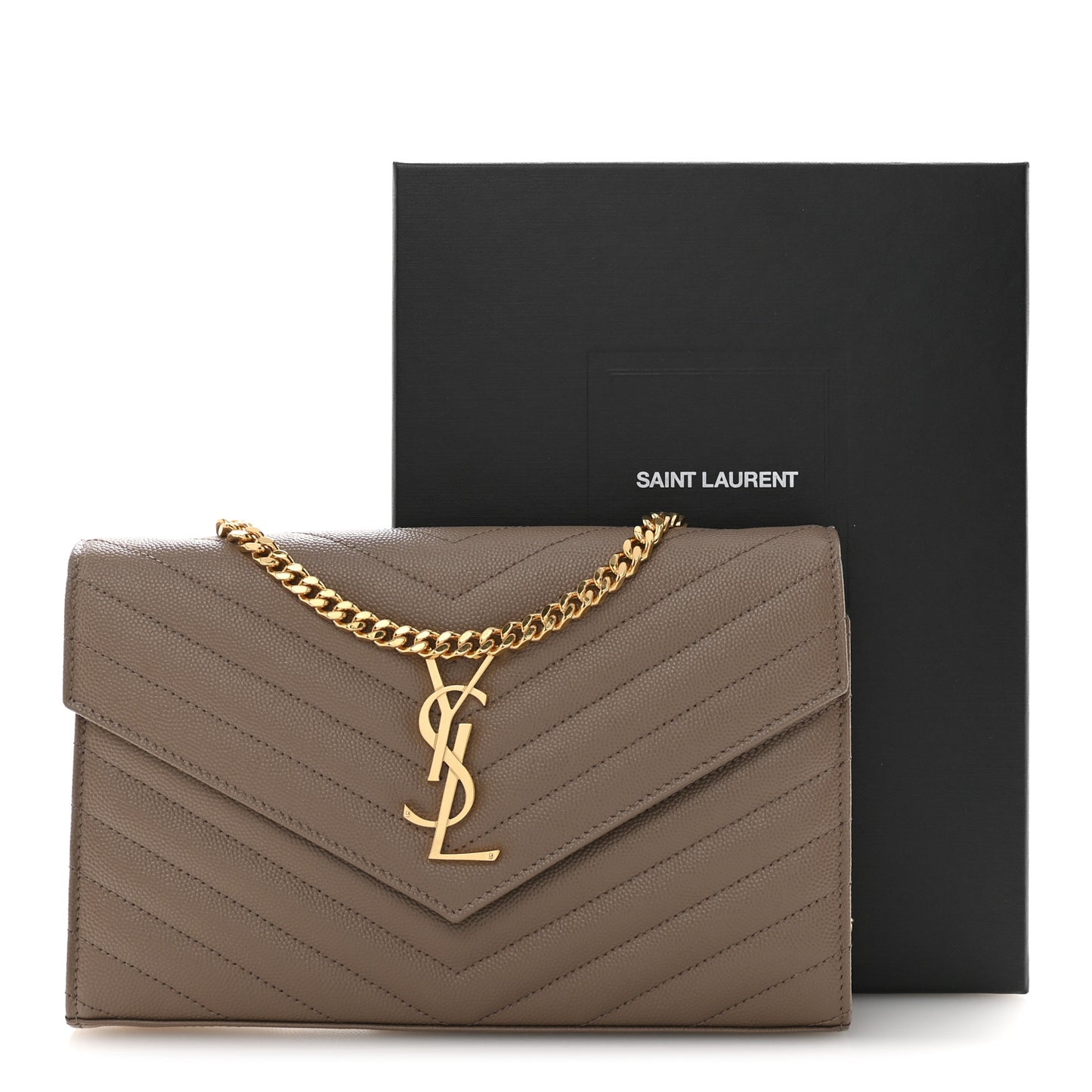 Grain De Poudre Matelasse Chevron Monogram Chain Wallet Dark Beige