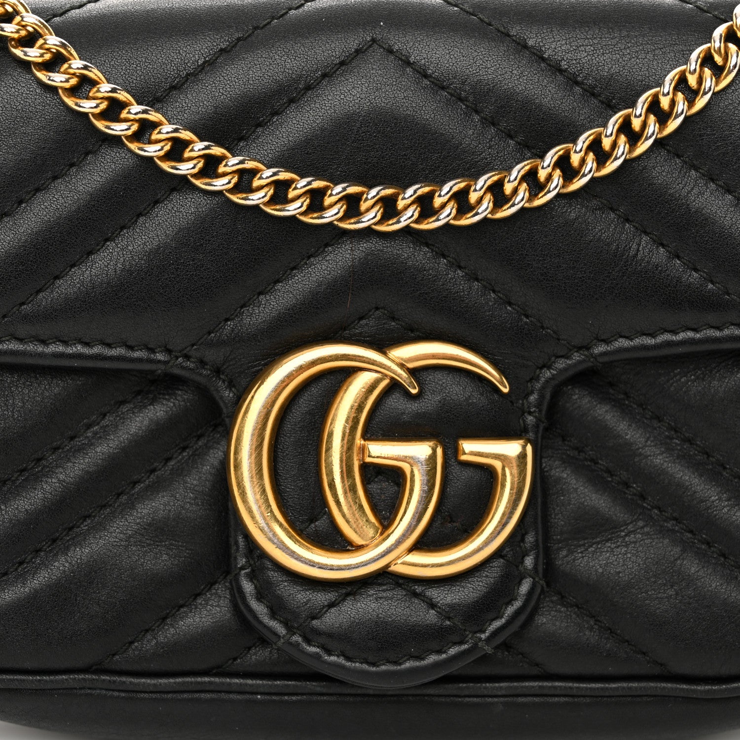 Gucci Calfskin Matelasse Super Mini GG Marmont Shoulder Bag Black 8 of 11