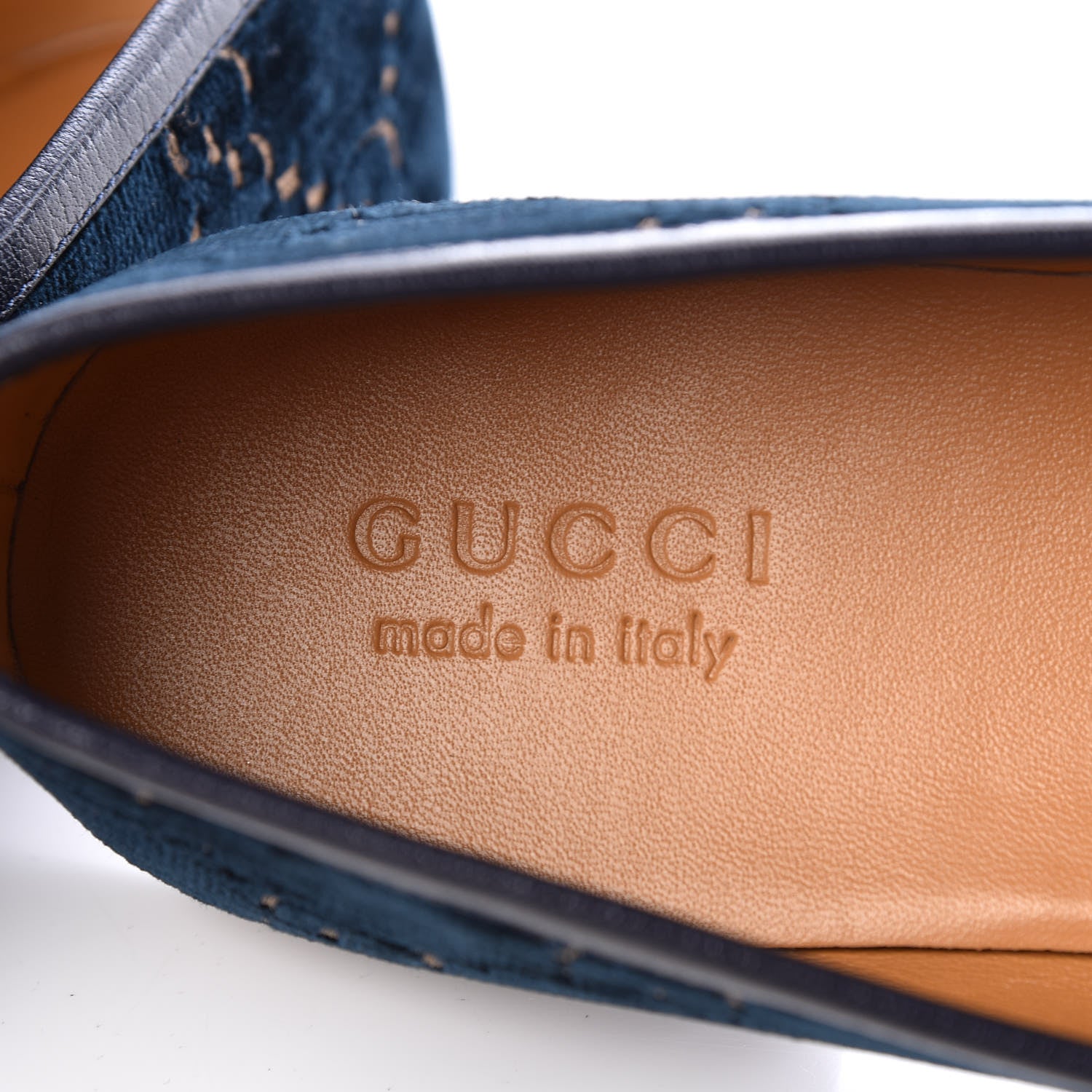 Gucci Velvet GG Monogram Horsebit Mens Jordaan Loafers 10.5 Blue Beige 8 of 11