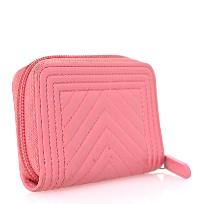 Chanel Calfskin Chevron Quilted Zip Around Boy Coin Purse Wallet Pink 3 of 16