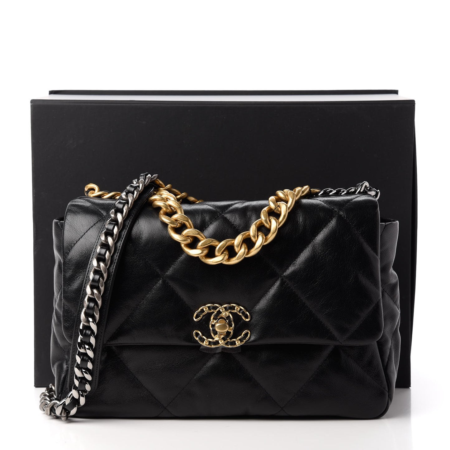 Goatskin Quilted Large Chanel 19 Flap Black