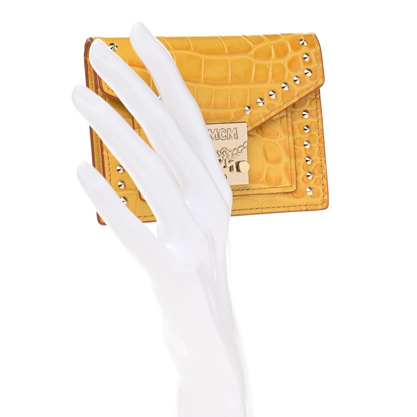 Calfskin Crocodile Embossed Flap Card Holder Golden Mango