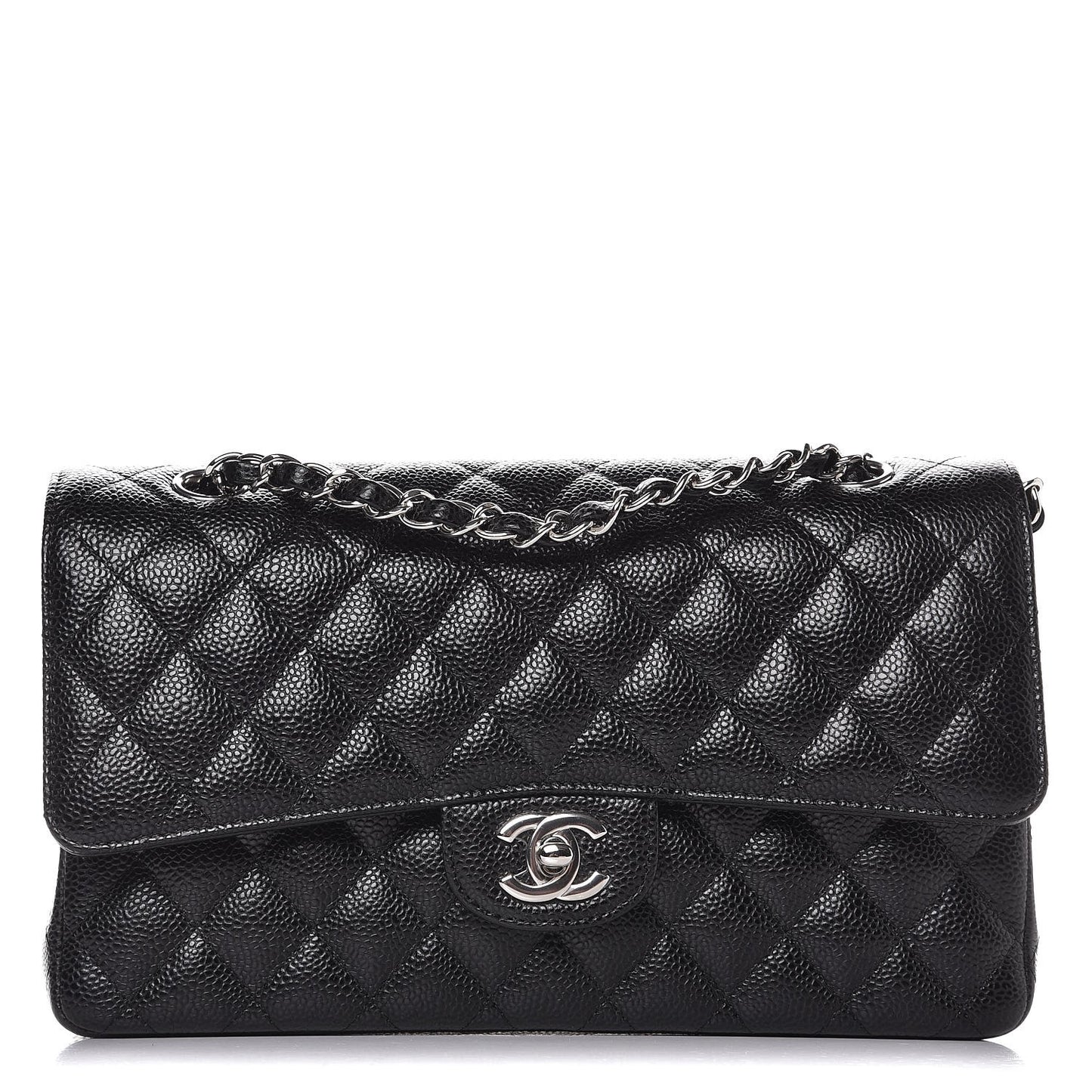 Caviar Quilted Medium Double Flap Black