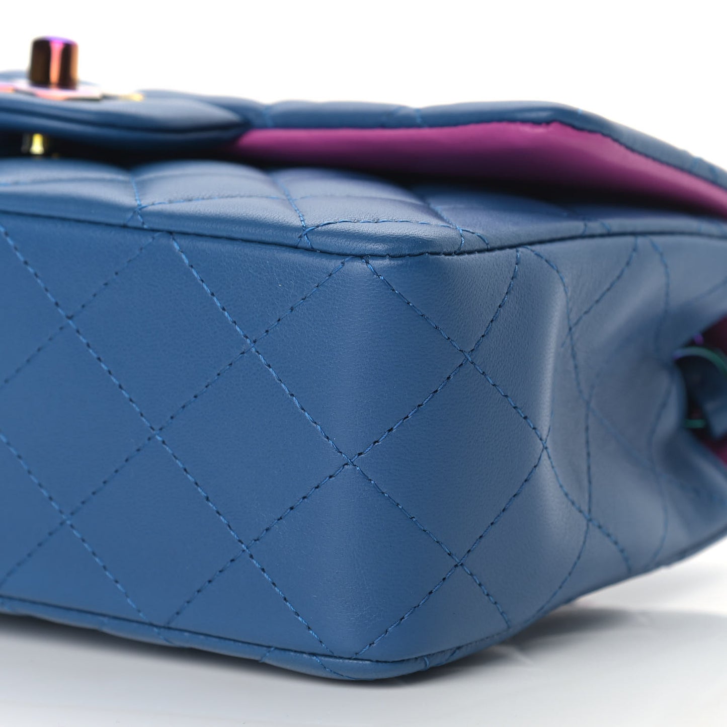 Lambskin Quilted Mini Rectangular Flap Blue Purple