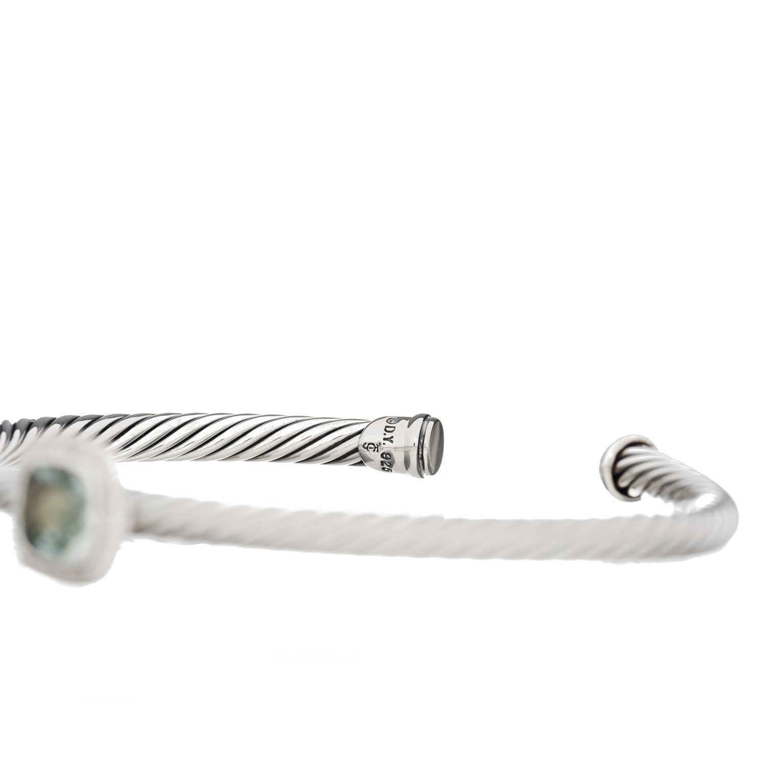 David Yurman Sterling Silver Diamond Prasiolite 4mm Noblesse Cable Bracelet 3 of 3