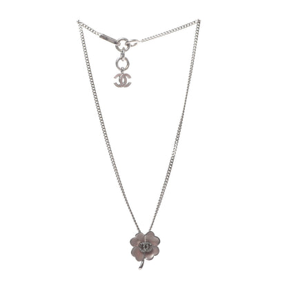 Chanel Enamel Crystal CC Camellia Pendant Necklace Silver 3 of 7