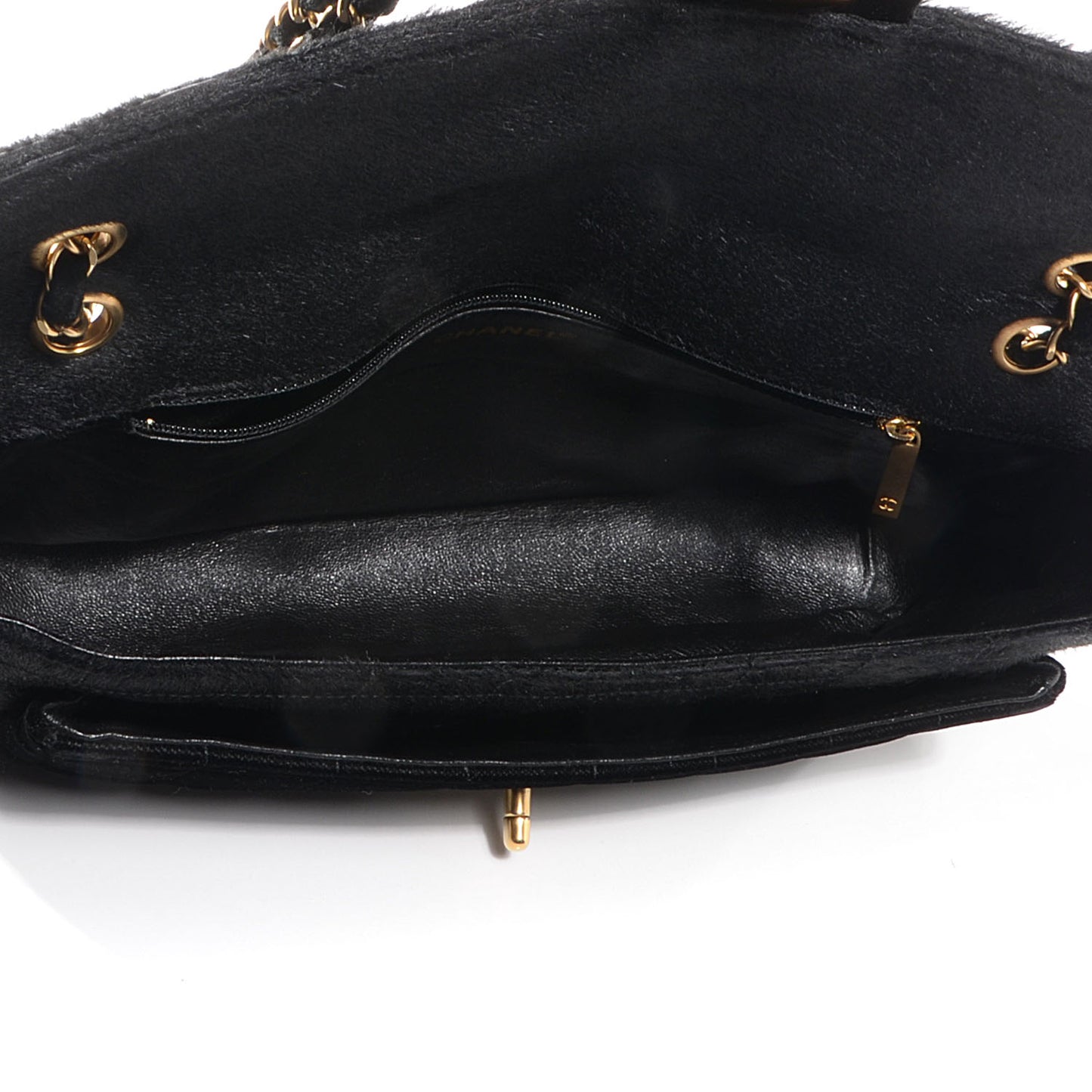 Pony Hair Velvet Chocolate Bar Flap Black