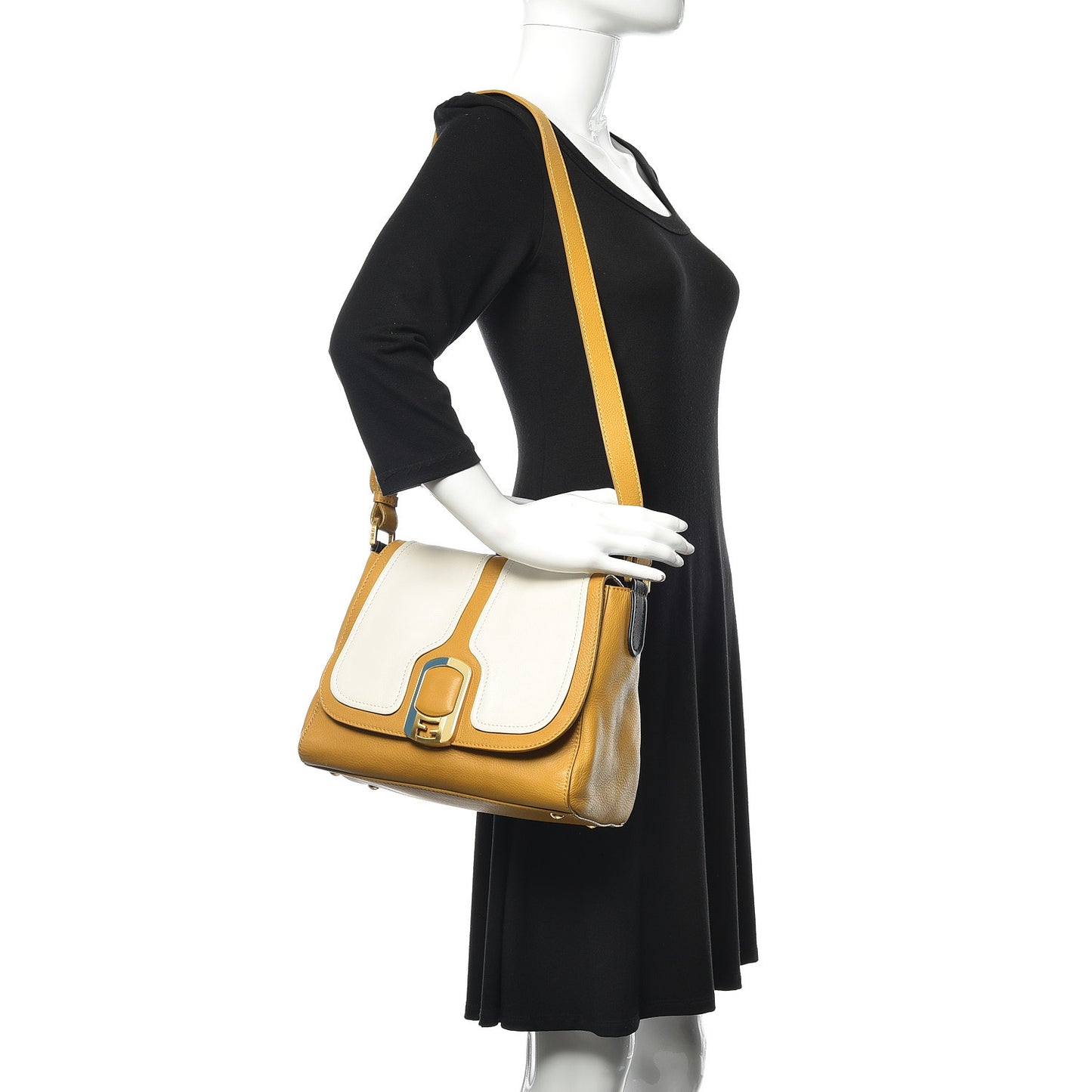 Calfskin Colorblock Anna Shoulder Bag Yellow White