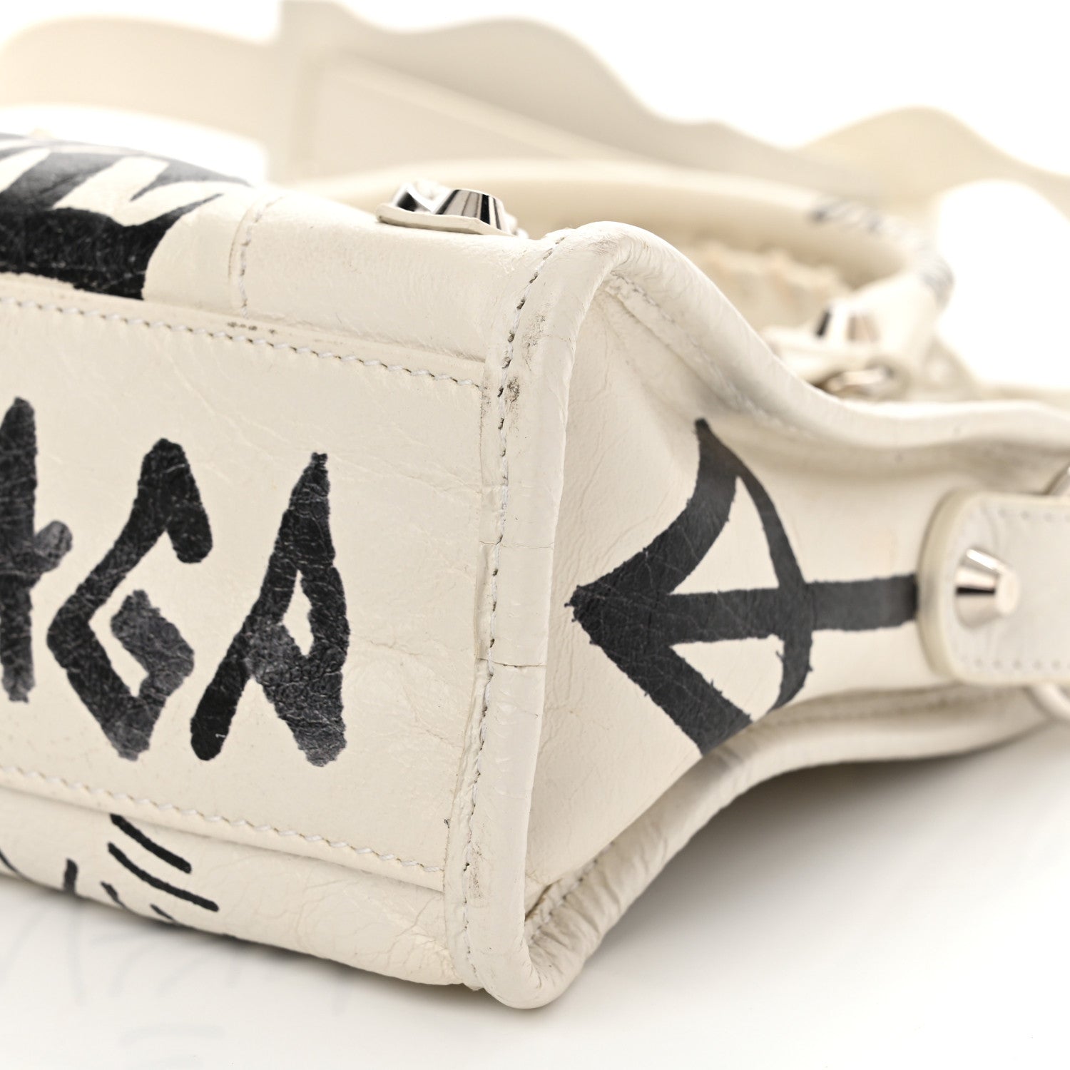 Balenciaga Agneau Arena Graffiti All Over Classic Silver Hardware Mini City White Black 10 of 11