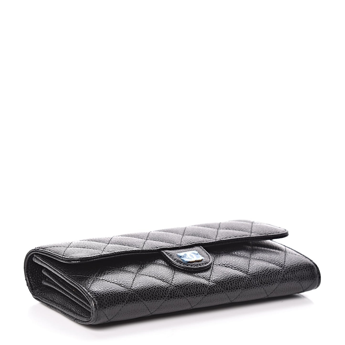 Caviar Quilted Large Gusset Flap Wallet Black