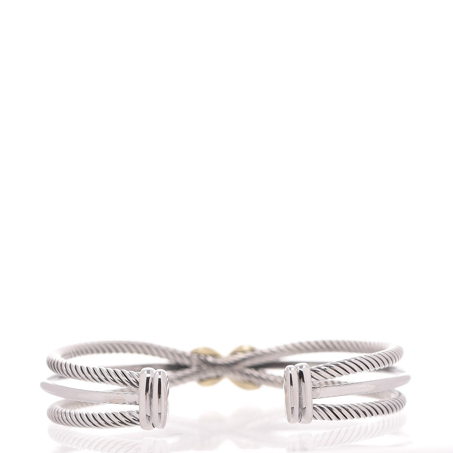 David Yurman Sterling Silver 18K Yellow Gold 7mm Crossover X Bracelet 3 of 4