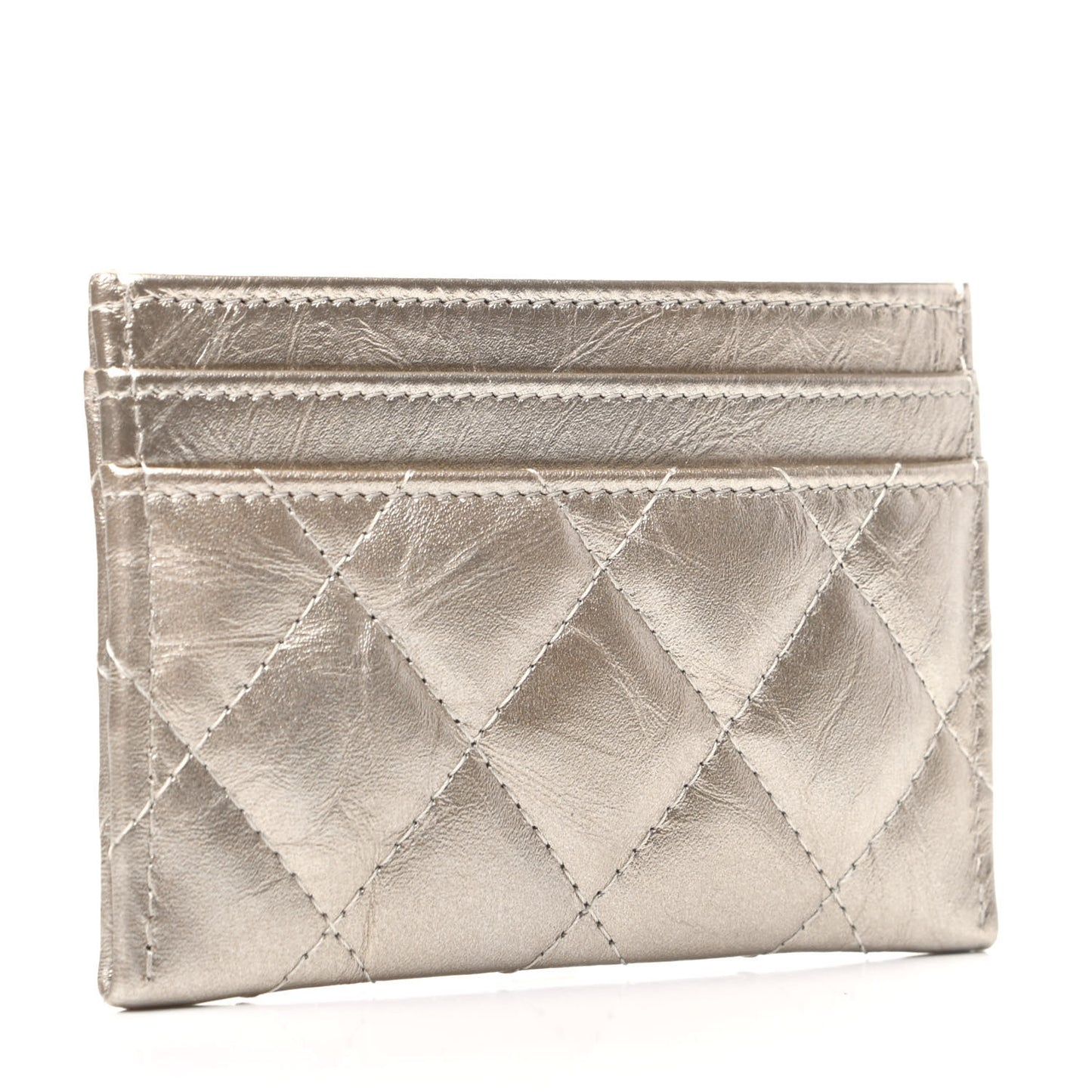 Metallic Aged Calfskin Quilted Reissue Card Holder Light Gold