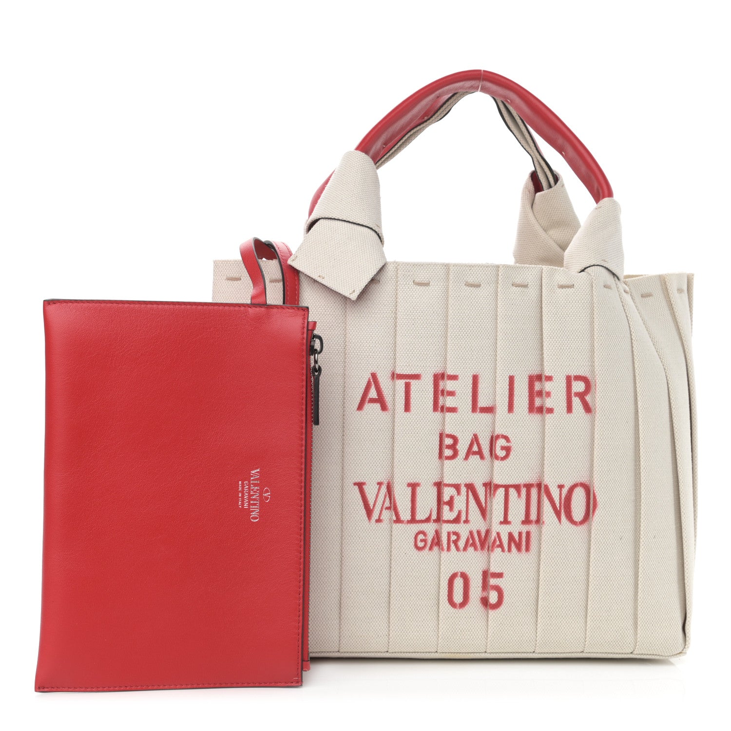 Valentino Garavani Canvas Atelier 05 Plisse Edition Medium Tote Bag Naturale 1 of 11