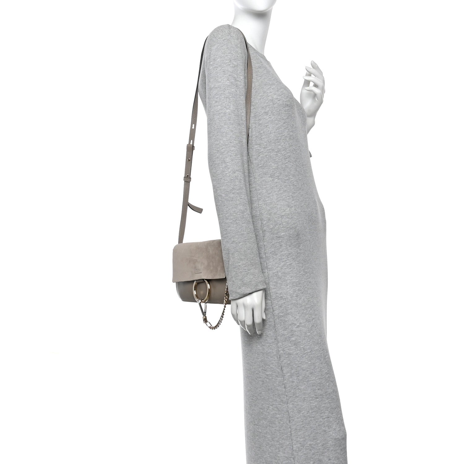 Chloe Suede Calfskin Small Faye Shoulder Bag Motty Grey 2 of 9