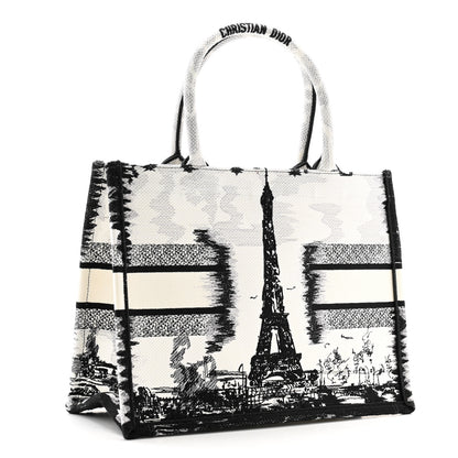 Christian Dior Canvas Embroidered Medium Paris Book Tote White Black 3 of 10