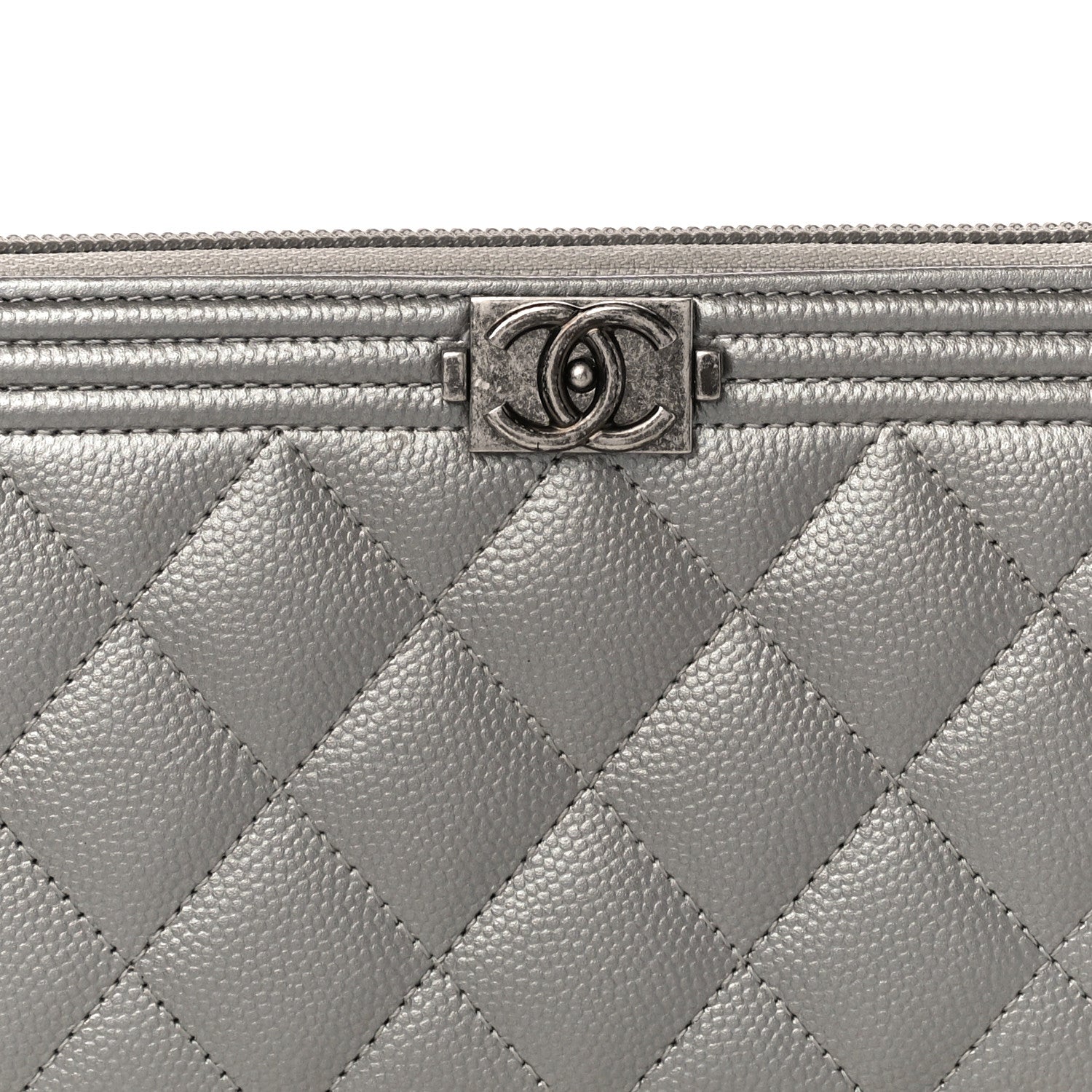 Chanel Metallic Caviar Quilted Boy Zip Around Wallet Silver 9 of 12
