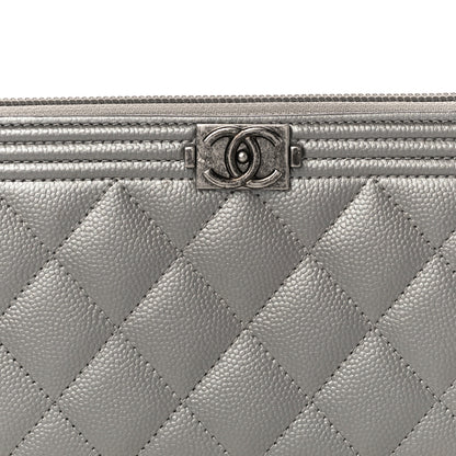Chanel Metallic Caviar Quilted Boy Zip Around Wallet Silver 9 of 12