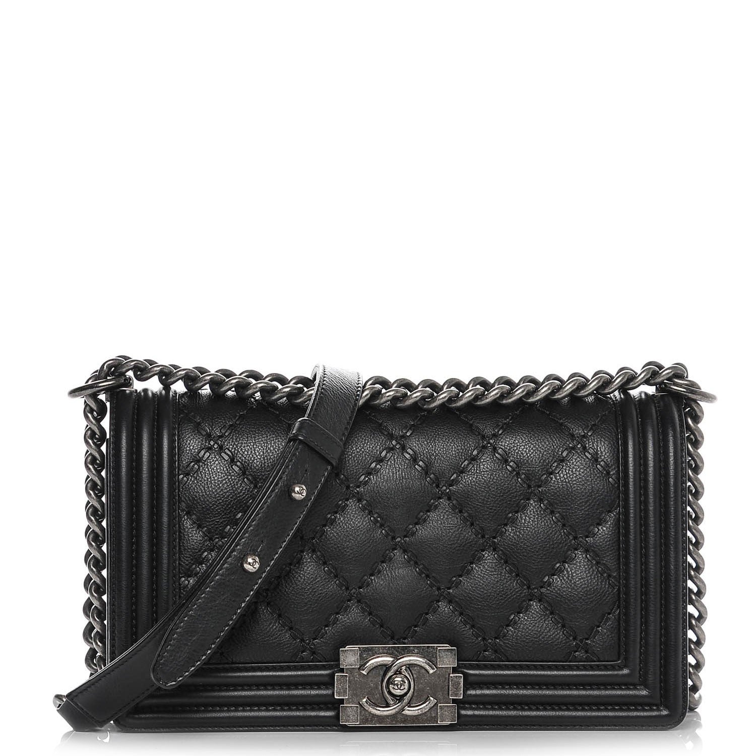 Chanel Calfskin Double Stitch Medium Boy Flap Black 1 of 7