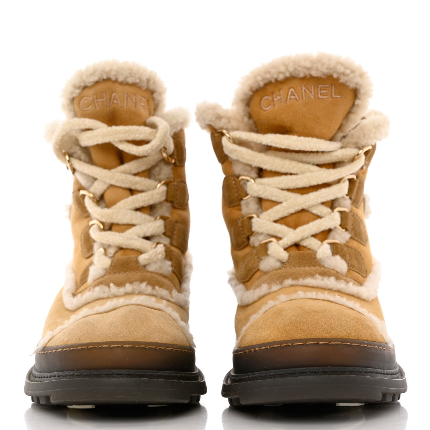 Chanel Suede Lace Up Snow Boots 36.5 Brown 2 of 9