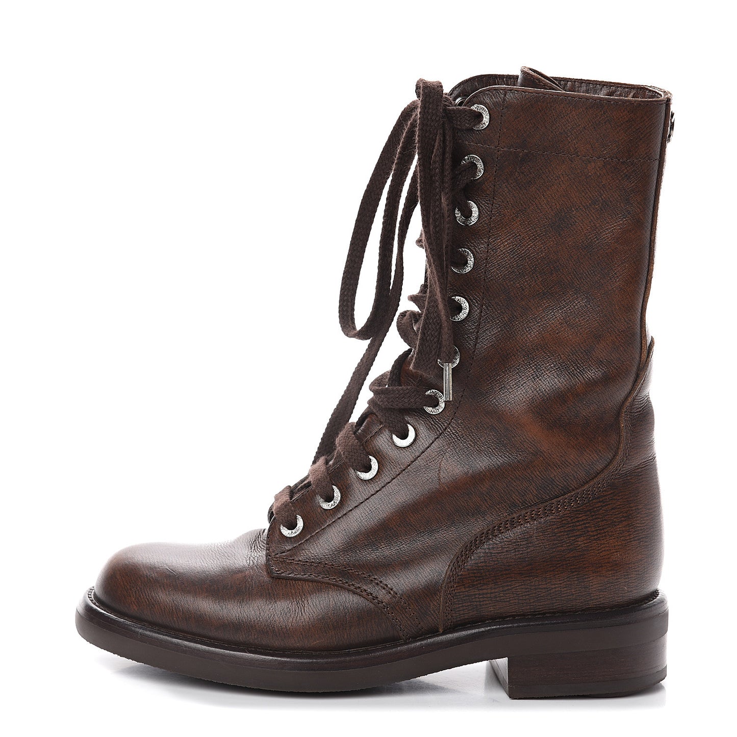Calfskin Lace Up Combat Boots 37 Dark Brown