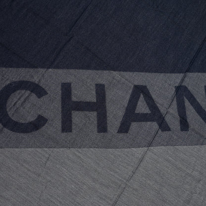Chanel Cashmere CC Logo Stole Navy Grey 3 of 4