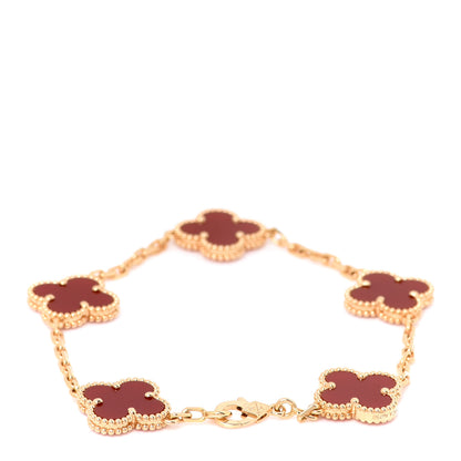 Van Cleef & Arpels 18K Yellow Gold Carnelian 5 Motifs Vintage Alhambra Bracelet 2 of 6