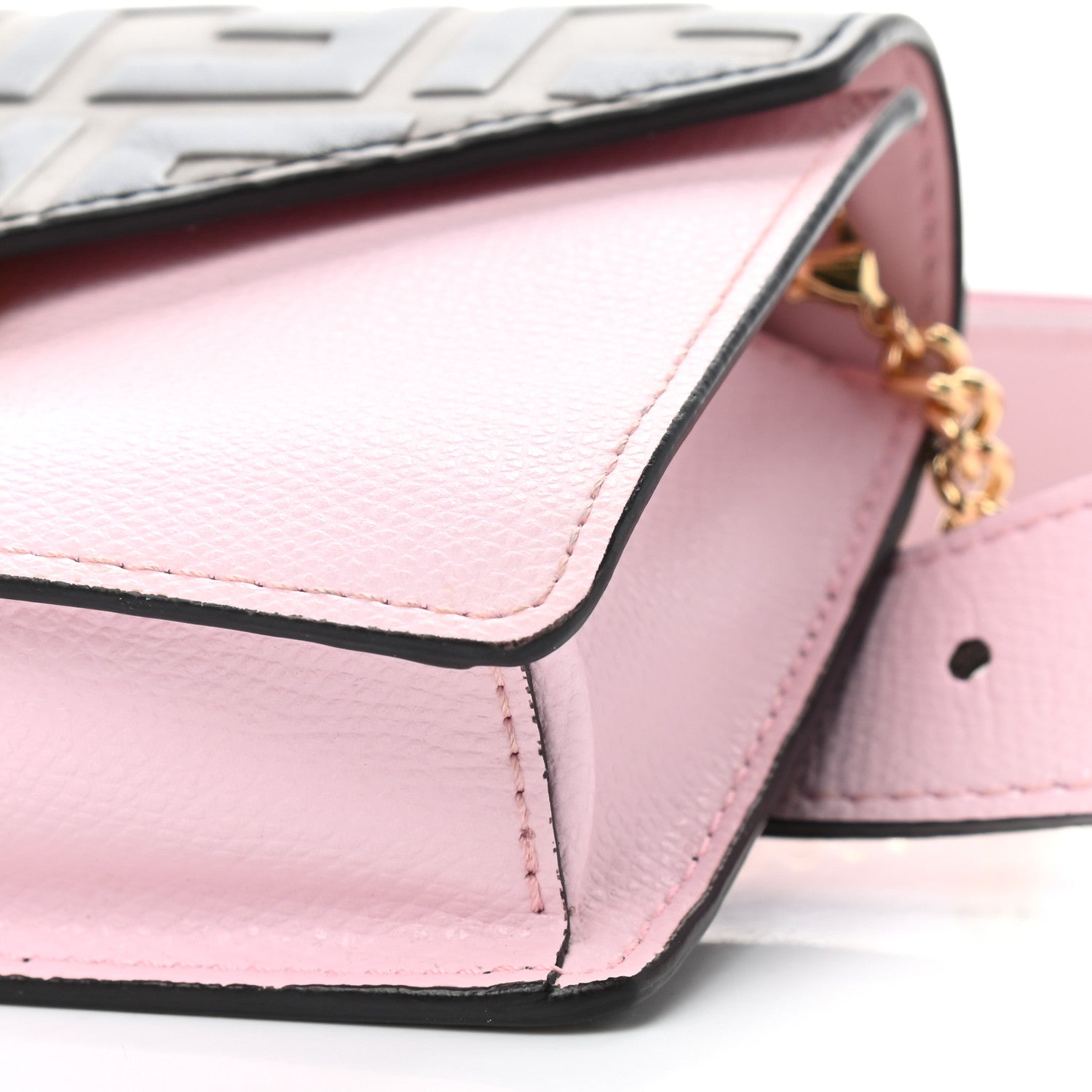 Fendi Vitello Cruise F is Fendi Bi-Color FF 1974 Embossed Envelope Belt Bag Maya Black Peonia 7 of 8